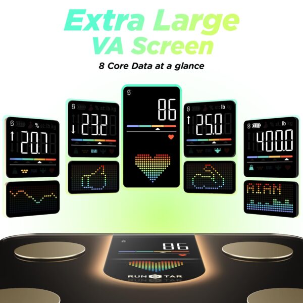 Runstar Scale for Body Weight, Smart Scale with 8-in-1 VA Display, High Precision Bathroom Digital Scale for Body Weight Heart Rate BMI Body Fat 22 Body Composition Sync APP, FSA HSA Eligible - Image 7