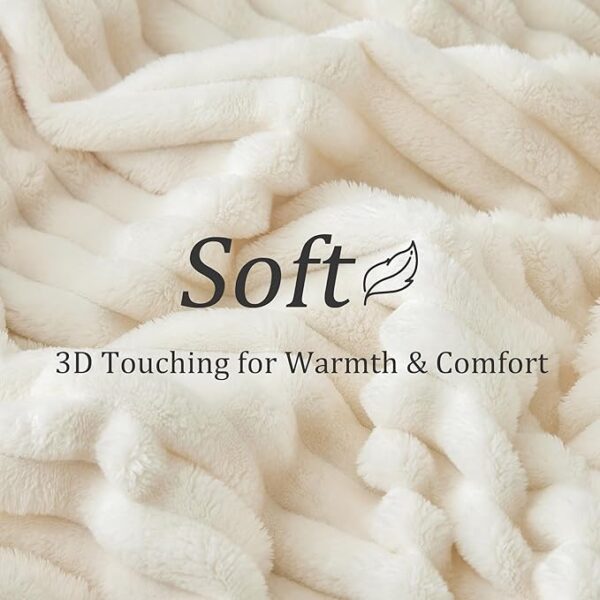 Soft Fleece Throw Blanket for Couch - Cream White 50"x60", Fluffy and Decorative - Image 5