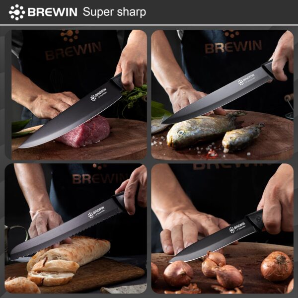 Knife Set, Brewin Kitchen Knife Set, Knives Set for Kitchen, Universal Knife Block, Utility Knife Block Set, Kitchen Essentials, New Home Essentials, Apartment Essentials, Dishwasher Safe - Image 2
