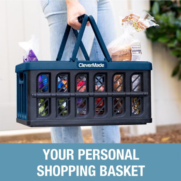 CleverMade Collapsible Shopping Basket, Charcoal, 3PK - 16L (4 Gal) Reusable Plastic Grocery Shopping Baskets, Holds 22lbs Per Basket - Small Foldable Storage Crates with Handles - Image 21