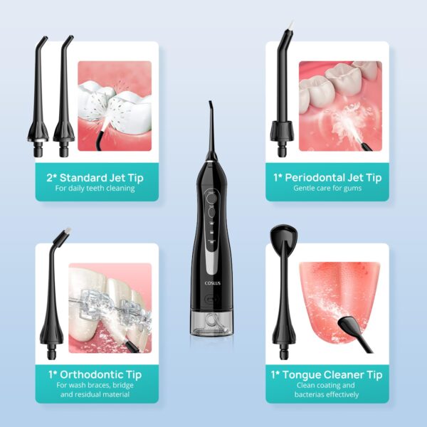 COSLUS Water Dental Flosser Teeth Pick: Portable Cordless Oral Irrigator 300ML Rechargeable Travel Irrigation Cleaner IPX7 Waterproof Electric Flossing Machine for Teeth Cleaning C20(F5020E) - Image 2