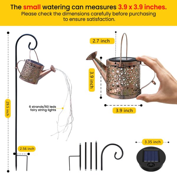 Solar Lights Outdoor Decorative, Metal Solar Watering Can Lights Waterproof, Small Hanging Solar Garden Decor Yard Lights Outside Patio Lawn, Gifts for Mom Grandma Women Birthday(Warm White) - Image 5