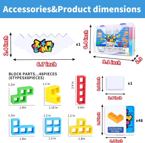 48PCS Stack Attack Game for Adult & Kids, Tetra Board Tower Games for Family Travel Party, 2 Players Balance Stacking Toy, Team Toys Building Block - Image 3