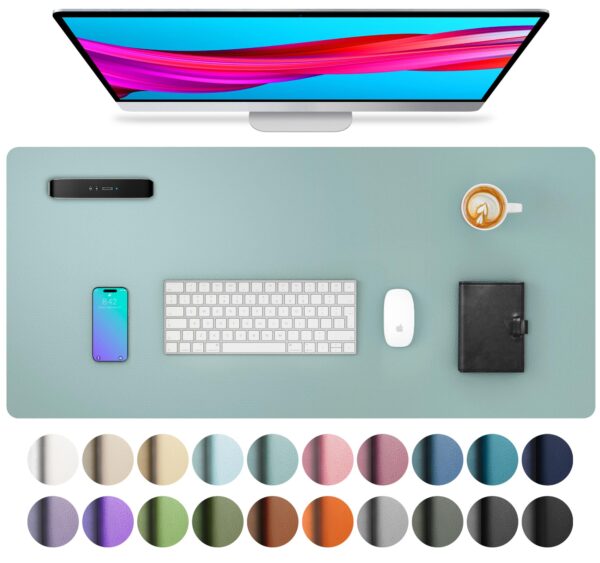 Aothia Leather Desk Pad Protector, Mouse Pad, Office Desk Mat, Non-Slip PU Leather Desk Blotter, Laptop Desk Pad, Waterproof Desk Writing Pad for Office and Home (Light Blue,31.5" x 15.7") - Image 6
