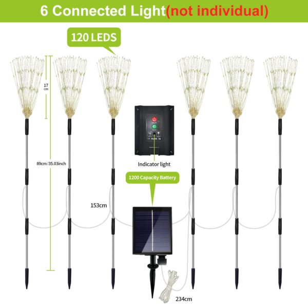 6 Pack Outdoor Solar Garden Lights, 120 LED Waterproof Solar Lamps Decorative, Fireworks Lamp, 8 Modes Landscape Lights with Remote for Pathway Backyard Walkway Patio (Cool White) - Image 4