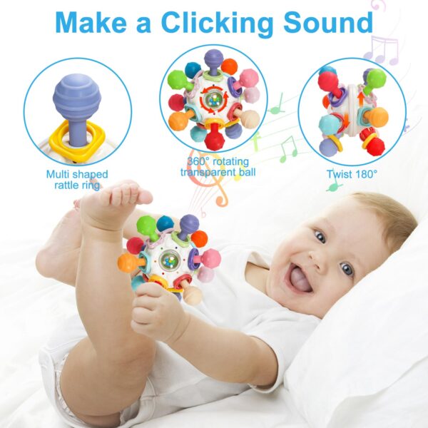 TOHIBEE Baby Montessori Sensory Teether Toy for 0-6, 6-12 Months, Blue, Silicone & ABS Plastic, Baby Rattle - Image 16