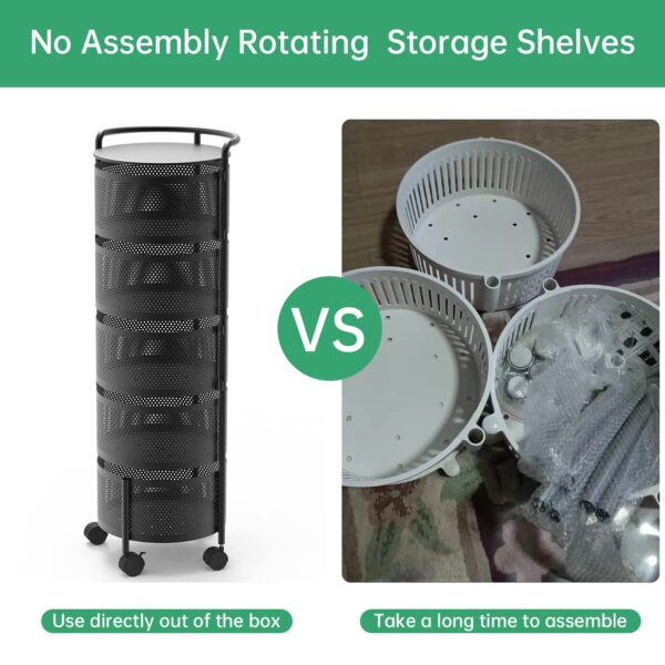 JAQ Rotating Storage Shelves Rack for Kitchen, 4-Tier Multi Layer Removable Basket Shelf Organizer on Rolling Wheels for Fruit Vegetable Grocery Corns Potato Onion (4-Tier, White) - Image 20