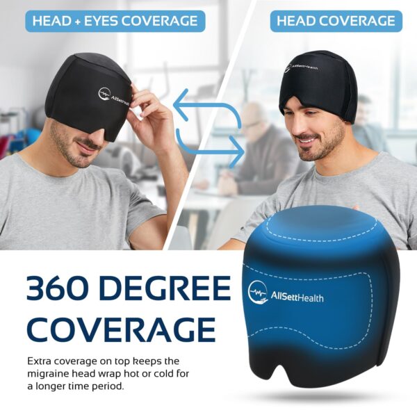 Migraine Relief Cap Ice Head Wrap Headache and Migraine Hat | Headache Relief with Hot/Cold Gel Head Ice Pack with Face and Eye Headache Mask Compress Black - FSA HSA Eligible - Image 3