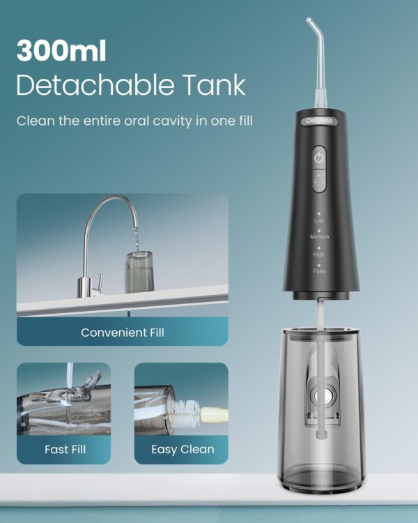 Onlyone Water Dental Flosser Pick for Teeth, 300ML Portable Oral Irrigator, Rechargeable Travel Irrigation Cleaner, Professional Electric Flossing Machine Power Flossers & Irrigator Accessories - Image 2