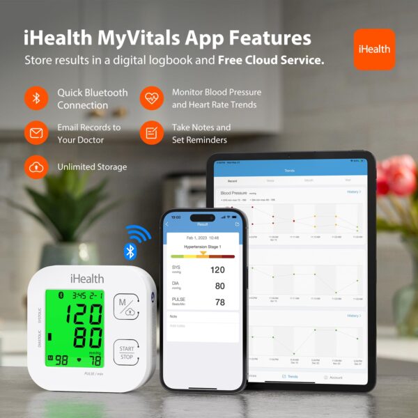 iHealth Track Smart Upper Arm Blood Pressure Monitor with Wide Range Cuff That fits Standard to Large Adult Arms, Bluetooth Compatible for iOS & Android Devices - Image 5