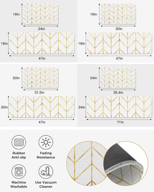 Cushioned Anti-Fatigue Kitchen Mats - Geometric Golden Stripes (Set of 2) - Image 7