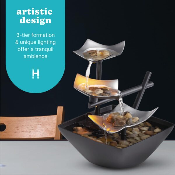 Homedics Tabletop Water Fountain, Home Décor Soothing Sound Machine - Automatic Pump, Deep Basin & Natural River Rocks. Indoor Zen Relaxation for Office, Living Room, or Bedroom, 8.25” Tall - Image 7