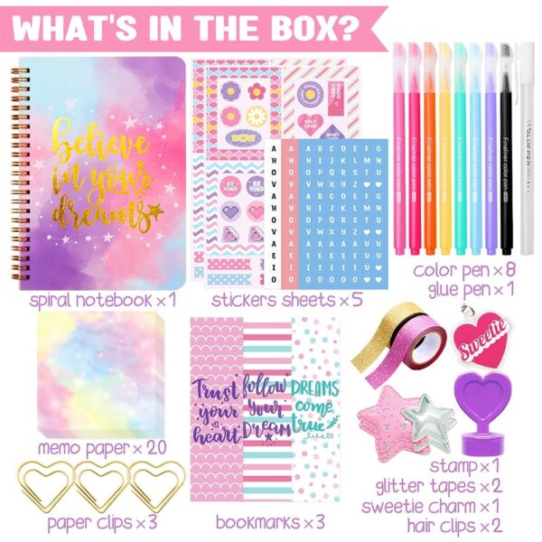 Nollh DIY Journal Kit for Girls - DIY Journal Set for Tween & Teen Girls, Stationery Set, Scrapbook & Diary Supplies Set, Journaling Art Crafts Kit, Ideal Gifts for 8 9 10 11 12 13 14 Year Old Girl - Image 12