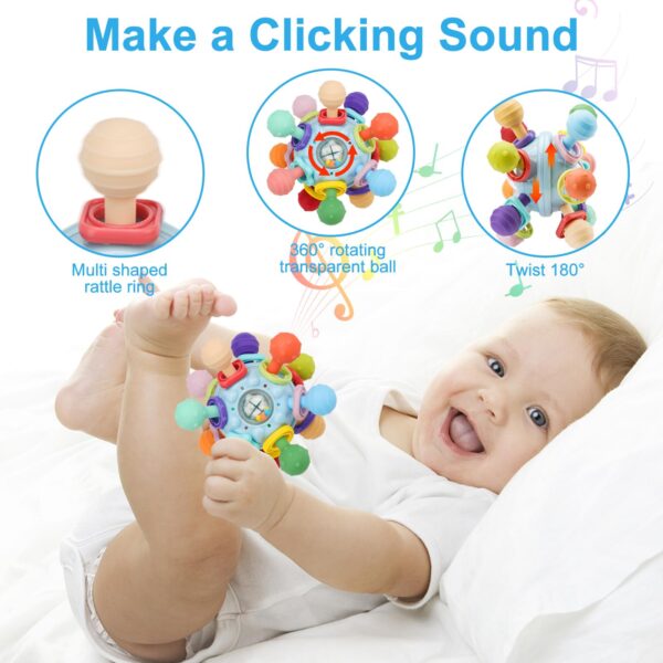 TOHIBEE Baby Montessori Sensory Teether Toy for 0-6, 6-12 Months, Blue, Silicone & ABS Plastic, Baby Rattle - Image 4