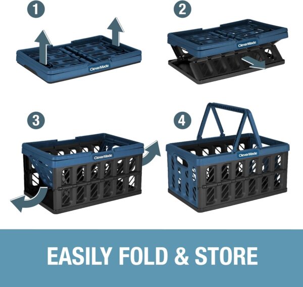 CleverMade Collapsible Shopping Basket, Charcoal, 3PK - 16L (4 Gal) Reusable Plastic Grocery Shopping Baskets, Holds 22lbs Per Basket - Small Foldable Storage Crates with Handles - Image 20