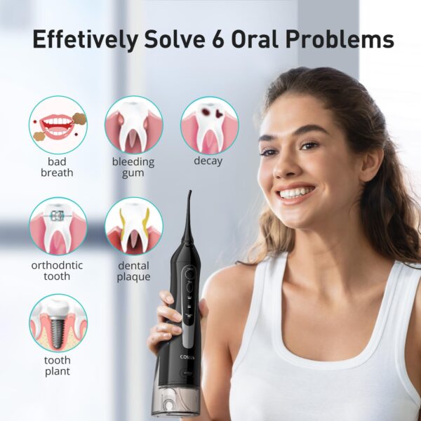 COSLUS Water Dental Flosser Teeth Pick: Portable Cordless Oral Irrigator 300ML Rechargeable Travel Irrigation Cleaner IPX7 Waterproof Electric Flossing Machine for Teeth Cleaning C20(F5020E) - Image 3