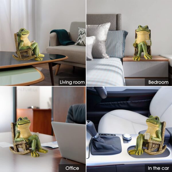 FOXMIS Miniature Frog Garden Statue Home Easter Gifts Decorations Fairy Garden Accessories Outdoor Lights Solar Garden Frog Decor Art Housewarming Gift for Patio,Yard,Lawn Ornament,3.89"x2.36"x3.93 - Image 2