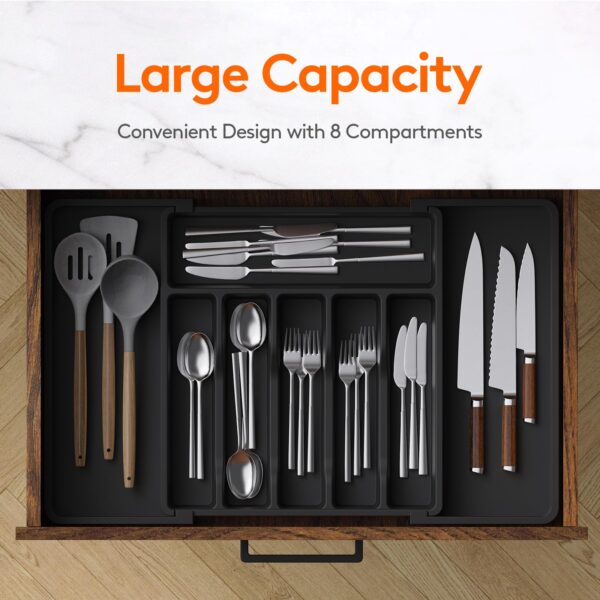 Lifewit Silverware Drawer Organizer, Expandable Utensil Tray for Kitchen, BPA Free Flatware and Cutlery Holder, Adjustable Plastic Storage for Spoons Forks Knives, Large, Black - Image 4
