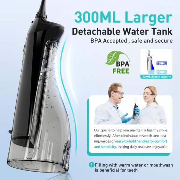 COSLUS Water Dental Flosser Teeth Pick: Portable Cordless Oral Irrigator 300ML Rechargeable Travel Irrigation Cleaner IPX7 Waterproof Electric Flossing Machine for Teeth Cleaning C20(F5020E) - Image 8