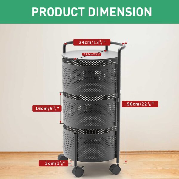 JAQ Rotating Storage Shelves Rack for Kitchen, 4-Tier Multi Layer Removable Basket Shelf Organizer on Rolling Wheels for Fruit Vegetable Grocery Corns Potato Onion (4-Tier, White) - Image 11