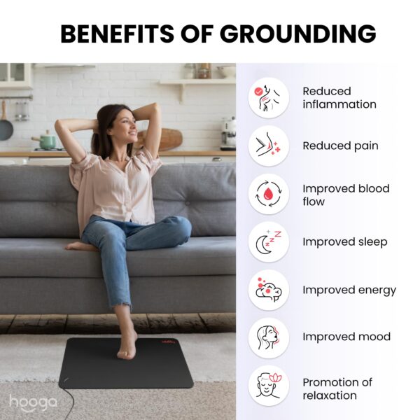 Hooga Grounding Mat for Sleep, Energy, Pain Relief, Inflammation, Balance, Wellness. Earth Connected Therapy. Indoor Grounding at Home, Office, Work. 15 Foot Cord Included. Conductive Carbon - Image 7