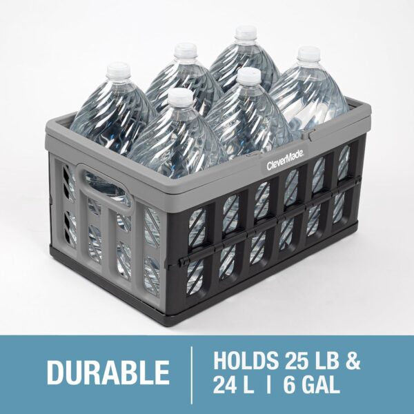 CleverMade Collapsible Shopping Basket, Charcoal, 3PK - 16L (4 Gal) Reusable Plastic Grocery Shopping Baskets, Holds 22lbs Per Basket - Small Foldable Storage Crates with Handles - Image 22