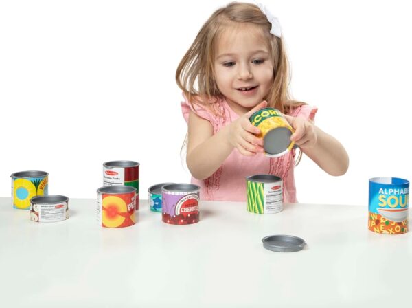 Melissa & Doug Let's Play House! Grocery Cans Play Food Kitchen Accessory ,3+ years- 10 Stackable Cans With Removable Lids - Image 7