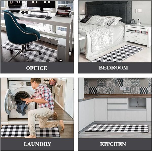Cushioned Anti-Fatigue Kitchen Mats - White & Black Checkered (Set of 2) - Image 5