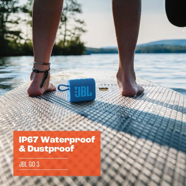 JBL Go 3 Eco - Portable Mini Bluetooth Speaker, big audio and punchy bass, IP67 waterproof and dustproof, 5 hours of playtime, Made in part with recycled materials (Eco Blue) - Image 71