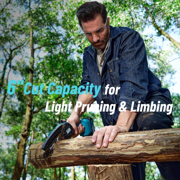 Seesii Mini Chainsaw Cordless 6-inch, Handheld Electric Power Chain Saw with 2 Batteries, for Tree Trimming Wood Cutting, Best Gifts for Dad, Husband - Image 27