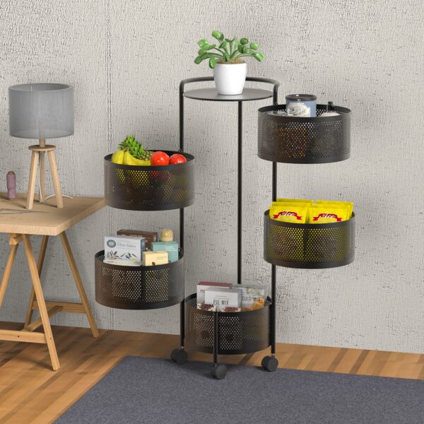 JAQ Rotating Storage Shelves Rack for Kitchen, 4-Tier Multi Layer Removable Basket Shelf Organizer on Rolling Wheels for Fruit Vegetable Grocery Corns Potato Onion (4-Tier, White) - Image 17
