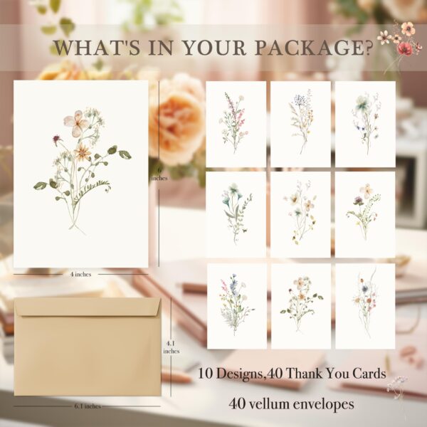 slapaflife Blank Cards,Blank Greeting Cards 4x6,40Pack -Elegant Floral Design Blank Greeting Cards,Note Cards with Matching Peel-and-Seal Rustic Envelopes - Image 5