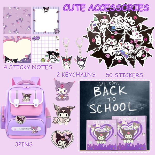 iseainno Kuromi School Supplies Set Cute Stationery Gift Set Kawaii Back to School Including A5 NotebookPencil CasePens,Stickers,ID Badge holderRuler Eraser Perfect Easter Birthday Gifts for Kids - Image 6