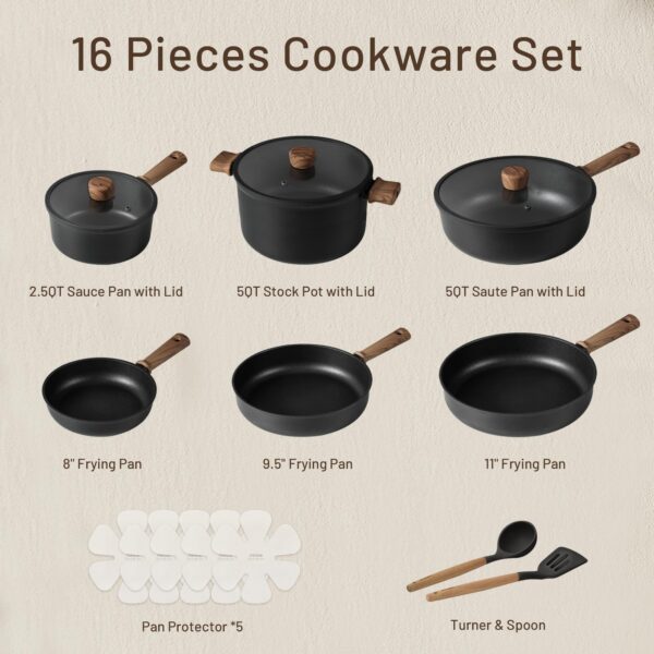 CAROTE Nonstick Pots and Pans,Cookware Set 16pcs Kitchen Cooking Sets, Pot and Pan Non Stick w/Frying pan - Image 7