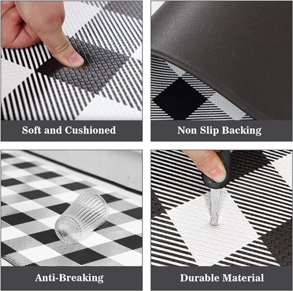 Cushioned Anti-Fatigue Kitchen Mats - White & Black Checkered (Set of 2) - Image 3