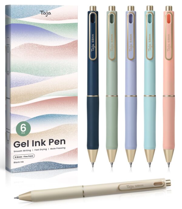 Gel Pens, 6 Pcs Quick Dry Blcak Gel Ink Pens, 0.5mm Fine Point Smooth Writing Pens for Journaling and Note Taking, Cute Aesthetic Pens for Women & Men-Sand Gold - Image 6