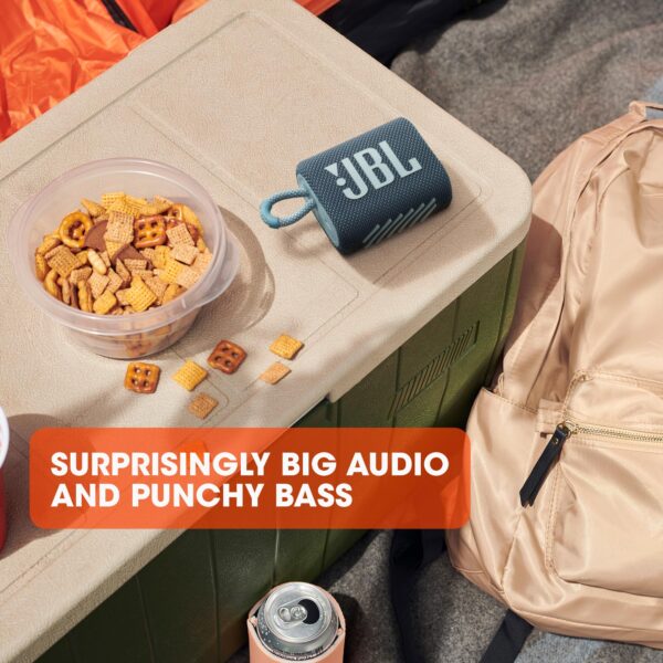 JBL Go 3 Eco - Portable Mini Bluetooth Speaker, big audio and punchy bass, IP67 waterproof and dustproof, 5 hours of playtime, Made in part with recycled materials (Eco Blue) - Image 11