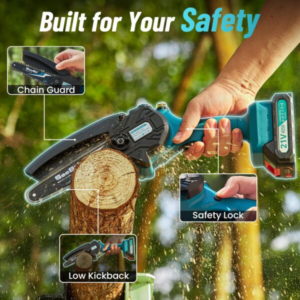 Seesii Mini Chainsaw Cordless 6-inch, Handheld Electric Power Chain Saw with 2 Batteries, for Tree Trimming Wood Cutting, Best Gifts for Dad, Husband - Image 25