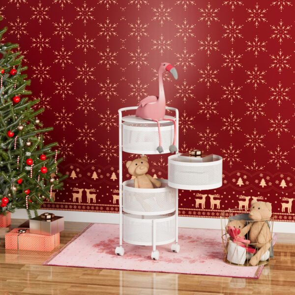 JAQ Rotating Storage Shelves Rack for Kitchen, 4-Tier Multi Layer Removable Basket Shelf Organizer on Rolling Wheels for Fruit Vegetable Grocery Corns Potato Onion (4-Tier, White) - Image 24