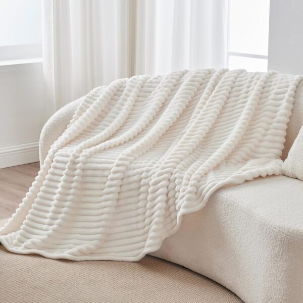 Soft Fleece Throw Blanket for Couch - Cream White 50"x60", Fluffy and Decorative - Image 9