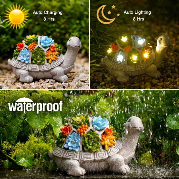 Nacome Solar Garden Outdoor Statues Turtle with Succulent and 7 LED Lights - Lawn Decor Tortoise Statue for Patio, Balcony, Yard Ornament - Unique Housewarming Gifts - Image 2