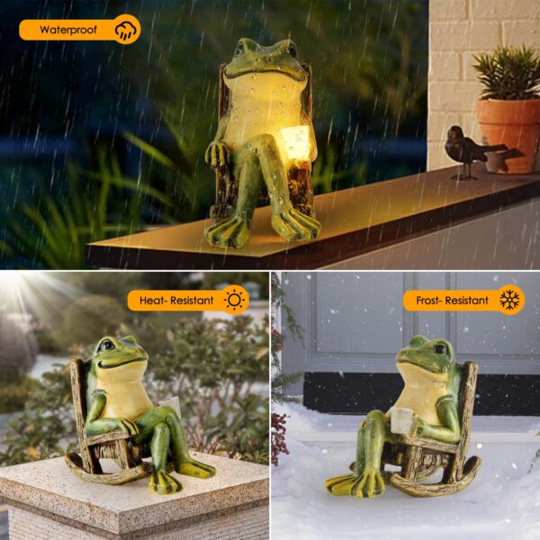 FOXMIS Miniature Frog Garden Statue Home Easter Gifts Decorations Fairy Garden Accessories Outdoor Lights Solar Garden Frog Decor Art Housewarming Gift for Patio,Yard,Lawn Ornament,3.89"x2.36"x3.93 - Image 4