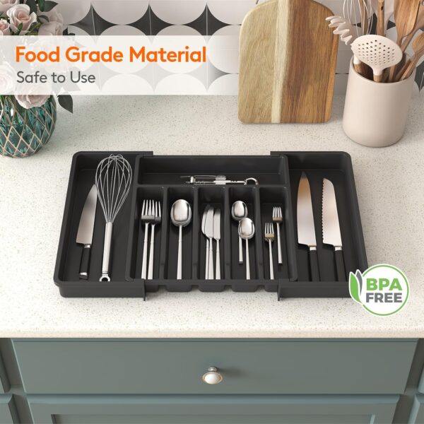 Expandable Silverware Drawer Organizer - BPA-Free Cutlery Tray, Large Size (Black) - Image 2