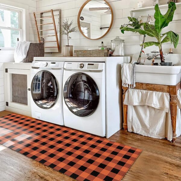Cushioned Anti-Fatigue Kitchen Mats - Orange & Black Checkered (Set of 2) - Image 5