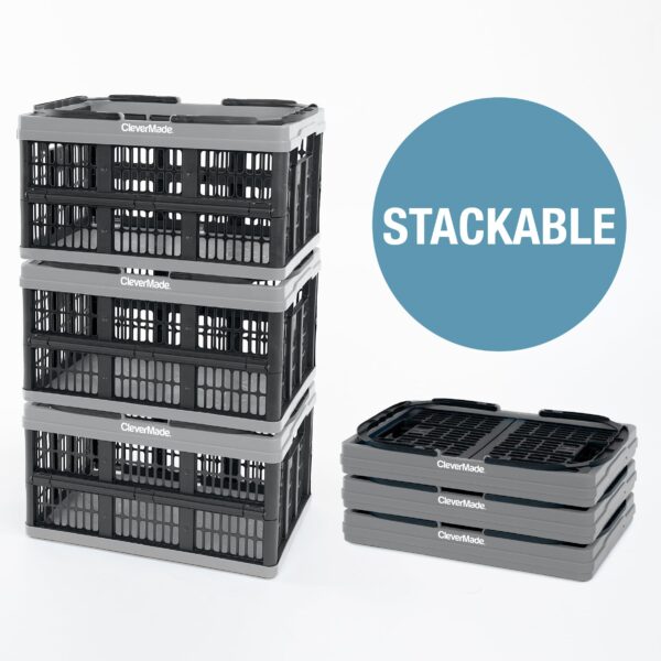 CleverMade Collapsible Shopping Basket, Charcoal, 3PK - 16L (4 Gal) Reusable Plastic Grocery Shopping Baskets, Holds 22lbs Per Basket - Small Foldable Storage Crates with Handles - Image 26
