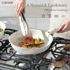 CAROTE Pots and Pans Set Non Stick, Cookware Sets, Kitchen Set, Oven/Fridge Safe, Space Saving Pots Set, Nonstick Cooking Set with Versatile Detachable Handle, Induction RV Set, Cream White
