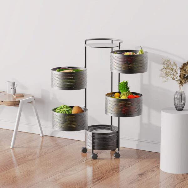 JAQ Rotating Storage Shelves Rack for Kitchen, 4-Tier Multi Layer Removable Basket Shelf Organizer on Rolling Wheels for Fruit Vegetable Grocery Corns Potato Onion (4-Tier, White) - Image 21