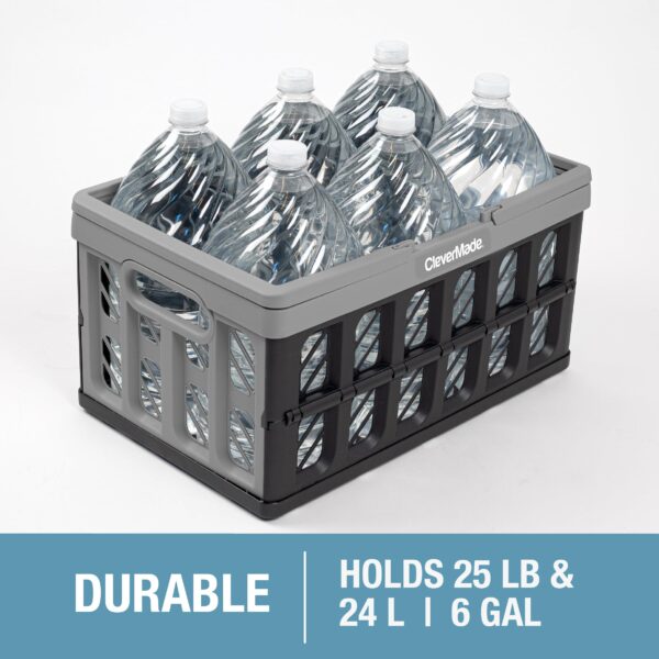 CleverMade Collapsible Shopping Basket, Charcoal, 3PK - 16L (4 Gal) Reusable Plastic Grocery Shopping Baskets, Holds 22lbs Per Basket - Small Foldable Storage Crates with Handles - Image 15