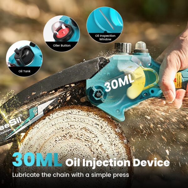 Seesii Mini Chainsaw Cordless 6-inch, Handheld Electric Power Chain Saw with 2 Batteries, for Tree Trimming Wood Cutting, Best Gifts for Dad, Husband - Image 4
