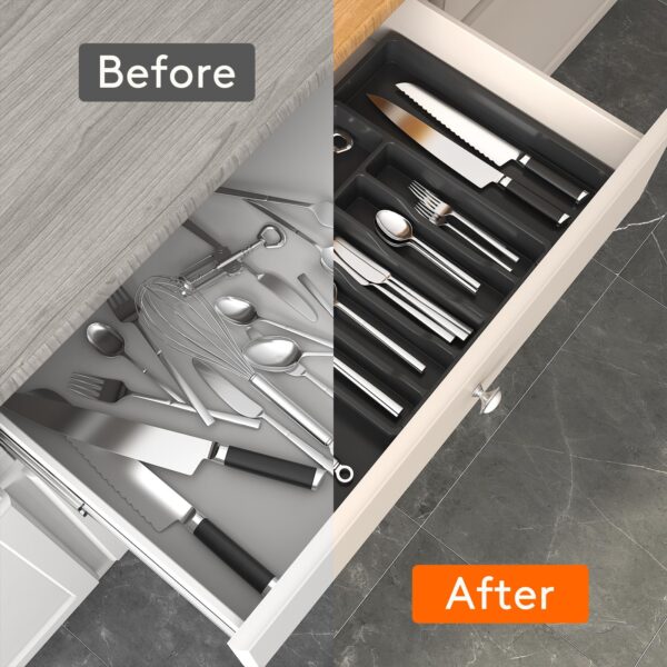 Lifewit Silverware Drawer Organizer, Expandable Utensil Tray for Kitchen, BPA Free Flatware and Cutlery Holder, Adjustable Plastic Storage for Spoons Forks Knives, Large, Black - Image 5